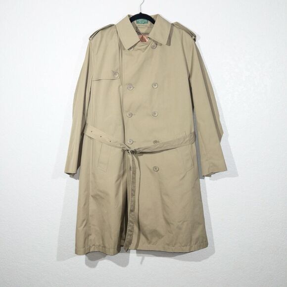 Vintage Hill & Archer‎ Tan Faux Fur Lined Belted Trench Coat Size 42R - Picture 1 of 10